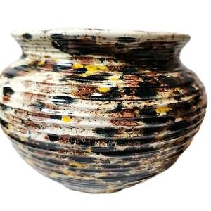 Vintage Studio Pottery Splatter Glaze Planter Pot. Artist Signed.